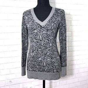 Gap Y2K Long Sweater Womens XS 2009 Gray Floral All Over‎ Print 2009 Bella Swan